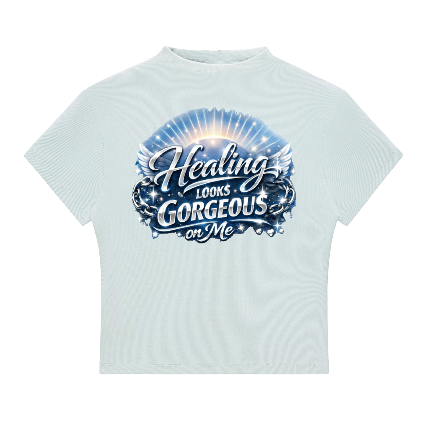"Healing looks gorgeous on me!" women's black bodycon crop top - recovery and self-love apparel